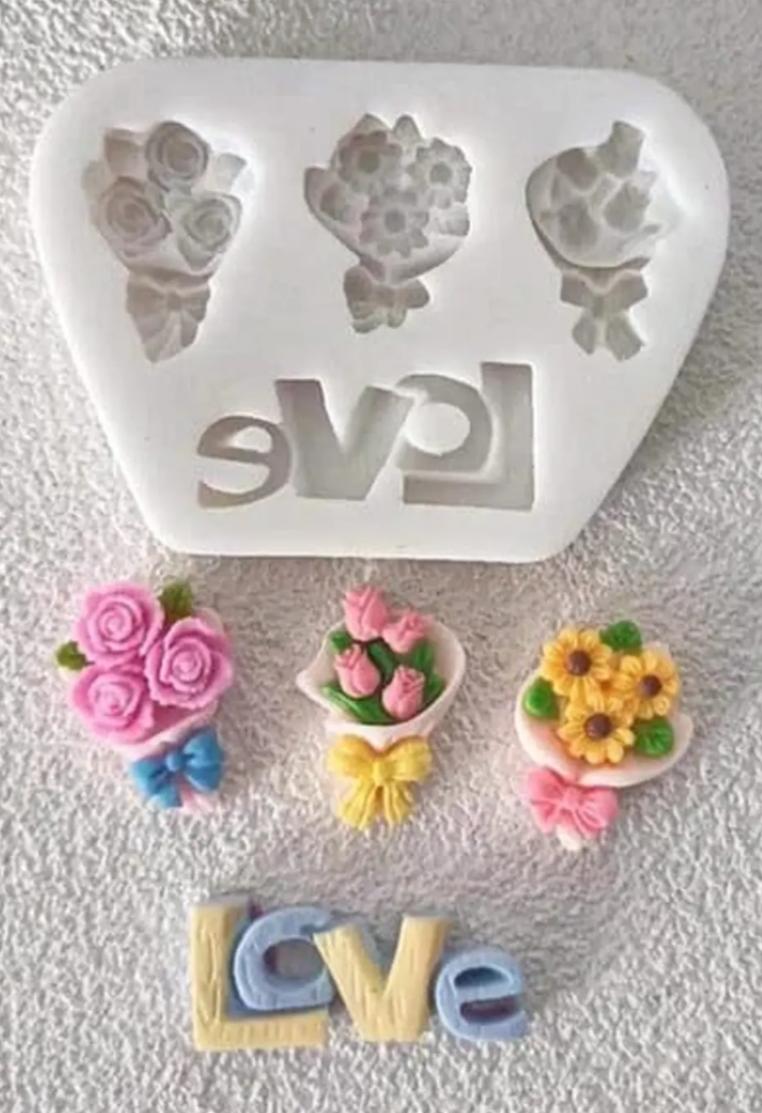 4 cavity GP love Flower bouquet silicon Mould