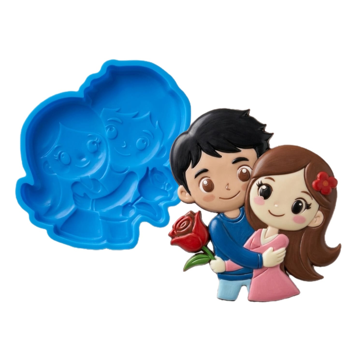 Cute couple with rose silicone mould