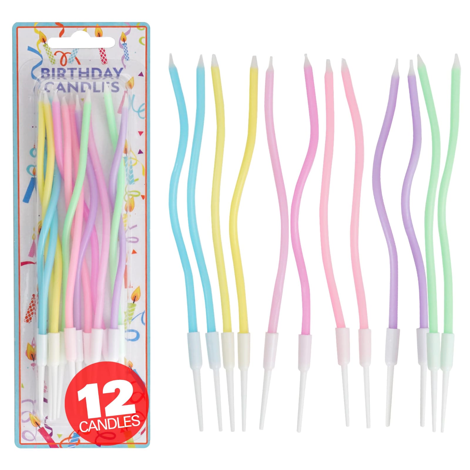 2 set Spiral Twisty Pastel Rainbow Curly Cake Candles