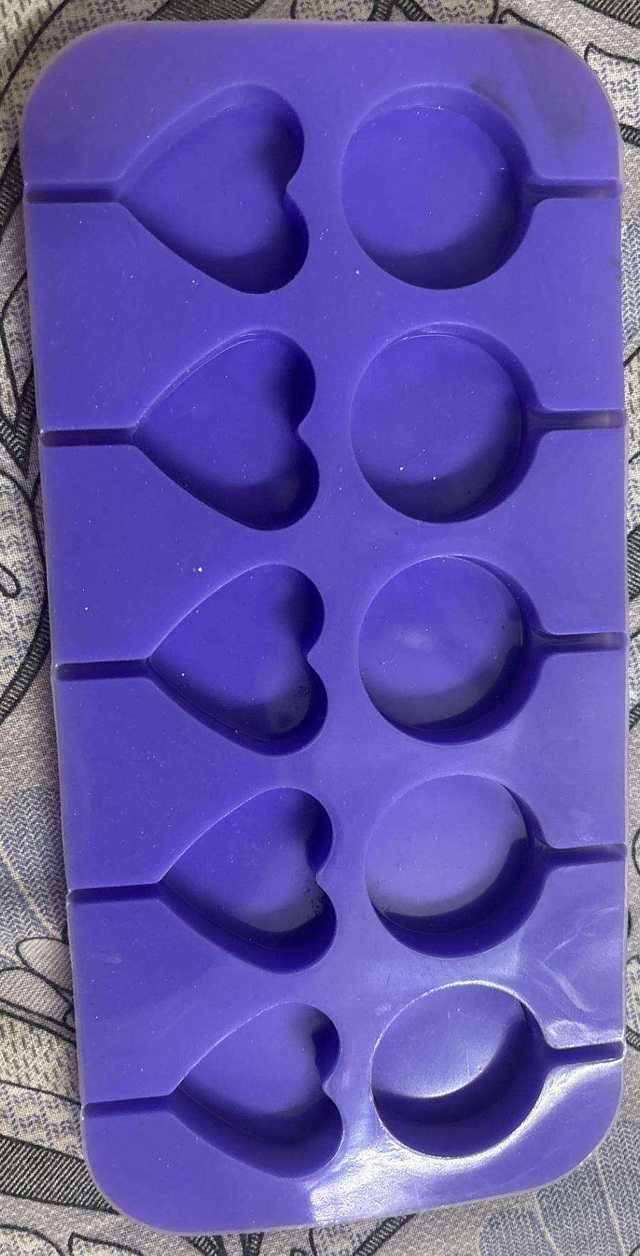 10 CAVITY ROUND HEART LOLIPOP SILICONE MOULD